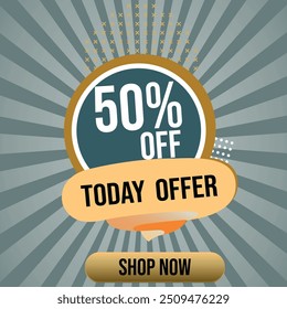 50% OFF special today offer tag gray discount offer sticker promotion label sale price reduction deal badge template circular promotional tag round shopping percent vector isolated white background