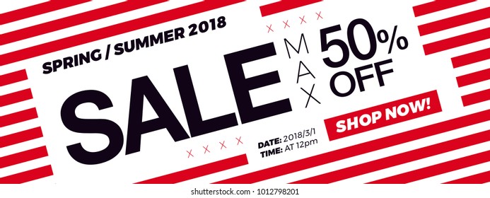 50% OFF Spring and Summer Season Special Offer Seasson Sale Discount, Email horizontal template or Online Store web banner. Trendy Discount Coupon or Newsletter Ad.