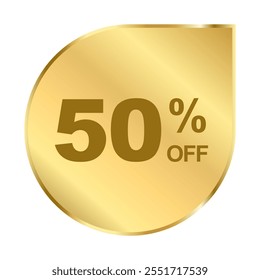 50% de descuento etiqueta engomada, insignia de oro y texto de lujo mínimo Vector de decoración aislado, producto de calidad Premium, para uso para publicidad de descuento de productos, compras de bajo Precio