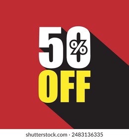 50% off tag for black Friday business discount banner, poster. Big sale label, sticker, label, stamp. Special offer template design. 50 percent discount 3d modern text logo. Special discount Promotion