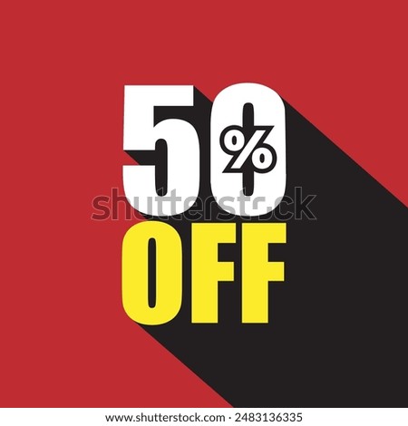 50% off tag for black Friday business discount banner, poster. Big sale label, sticker, label, stamp. Special offer template design. 50 percent discount 3d modern text logo. Special discount Promotion