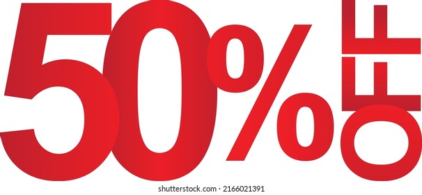 50% off tag design. promotion vector. red color flat design with shadow 