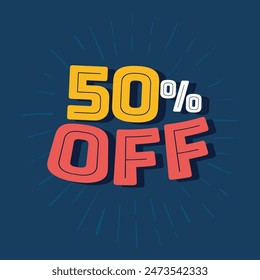 50% off tag, sticker, label, badge. Black Friday sale template, poster, banner, flyer. 50% off logo. big sale discount offer. Business promotion. modern typography Vector illustration.