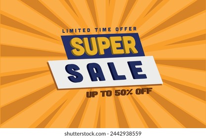 50% off, text with effect, template with background in orange and yellow tones to use in promotions and product sales