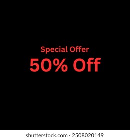 
El texto "50% de descuento" en rojo vivo se despliega contra el fondo negro oscuro, dibujando un enfoque inmediato. El contraste elegante agrega una sensación de urgencia y audacia a la oferta de descuento.