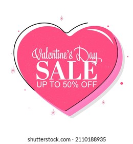 UP TO 50% Off For Valentine's Day Sale Poster Design In Heart Shape.