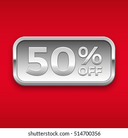 50% off vector badge, silver