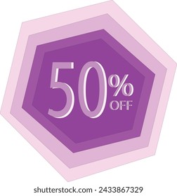 50% de descuento ilustración vectorial en color violeta