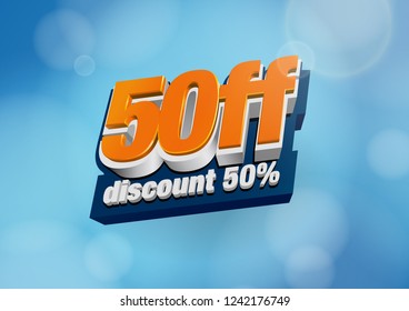 50% Off. Vector logo design. 50% discount. Colours: Orange, dark blue, white.  Blue background.
