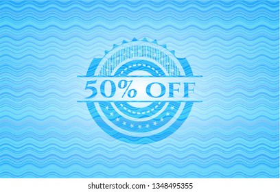 50% Off water wave representation emblem.