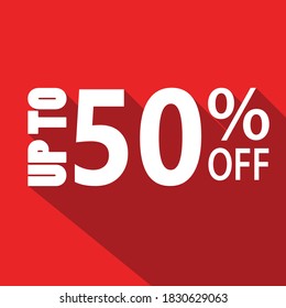 bis zu 50 % Rabatt auf weißen Text auf rotem Hintergrund