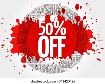 50% OFF word cloud, business concept background