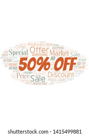 50% Off word cloud. Wordcloud made with text only.
