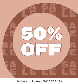 50 % Rabatt in einem Kreis. Im Hintergrund ein Muster mit dem Wort Verkauf.