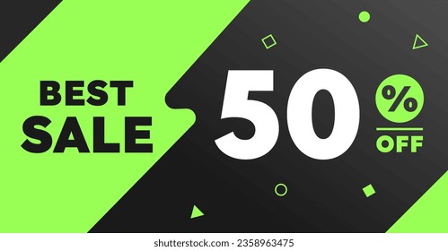 50% percent best sale banner black light green neon