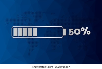 50 percent chart. Infographic vector icon with blue low poly background. Element for business, finance, web design, presentation
