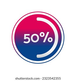 50 percent circle chart, isolated symbol. Vector red blue gradient element. Percentage Infographic sign. Illustration, icon for business, finance, progress, report, web design, download