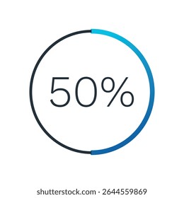 50 percent circle circle chart. Isolated symbol. Vector gradient element. Infographic sign. Illustration, icon for business, finance, report, web design, downloading, presentation