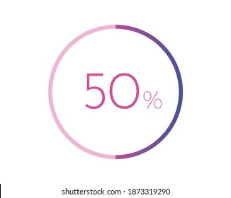 50% percent circle chart symbol. 50 percentage Icons for business, finance, report, downloading
