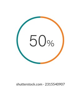 50% percent circle chart symbol. 50 percentage Icons for business, finance, report, downloading.