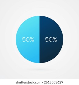 50 percent circle pie chart. Isolated symbol. Vector gradient element. Infographic sign. Illustration, icon for business, finance, report, web design, downloading, presentation