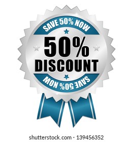 50 percent discount button blue