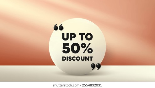 Up to 50 percent discount. Circle frame, product stage background. Sale offer price sign. Special offer symbol. Save 50 percentages. Discount tag round frame message. Vector