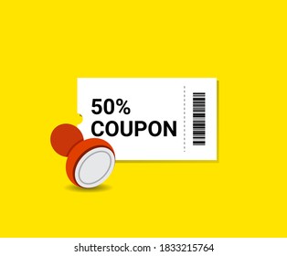 50 percent discount coupon   stamp illustration set  paper  code  3d  pay  Vector drawing  Hand drawn style 