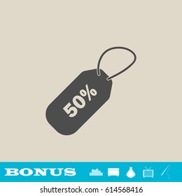 50 percent discount icon flat. Grey pictogram on light background. Vector illustration symbol and bonus button real estate, ottoman, vase, tv, fishing rod