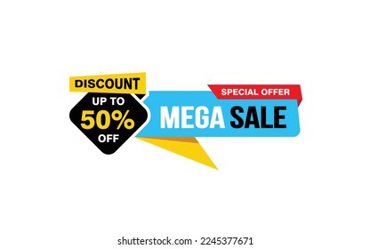50 Percent discount offer, clearance, promotion banner layout with sticker style. 
