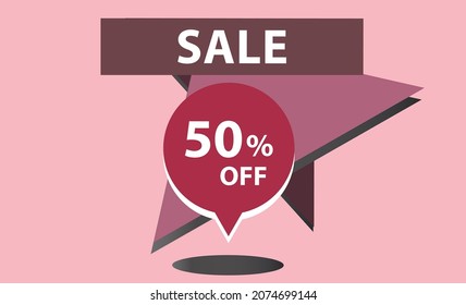 50 percent discount pink banner with floating balloon for promotions and offers