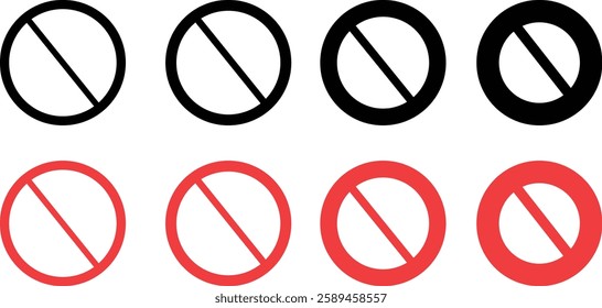 50 percent discount Red STOP sign isolated Prohibition and permitted signs. The circle is crossed out and no. Set of stop sign icons by size