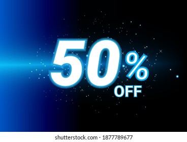 50 percent Discount sale Colorful. Vector illustration banner on blue background.
