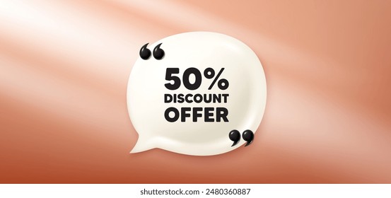 50 percent discount tag. Chat speech bubble 3d banner. Sale offer price sign. Special offer symbol. Discount chat message. Speech bubble red banner. Text balloon. Vector