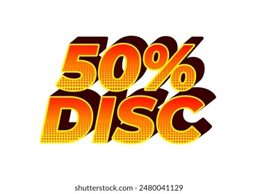 50 por ciento de descuento. Diseño de efectos de texto en estilo 3D con buenos colores