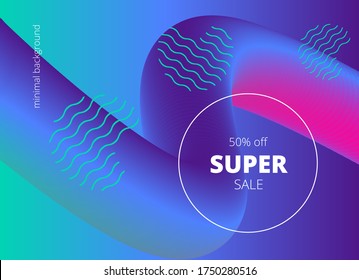 50% de descuento de fondo vectorial con onda corporal azul y líneas onduladas
