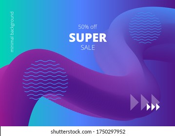 50% de descuento de fondo vectorial con onda corporal azul y líneas onduladas