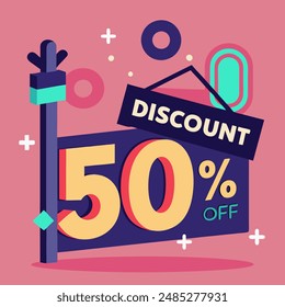50 percent discount vector illustration. Sale discount vector illustration for banners, stickers, labels, tags, web stickers, flyers, new offer, social media post