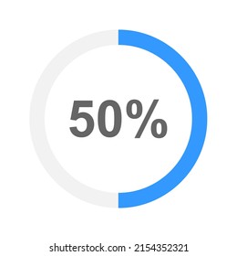 50% de carga redonda o carga de batería. La mitad del progreso, la espera, la transferencia, el almacenamiento en búfer o el icono de descarga. Elemento infográfico para la interfaz web. Ilustración plana del vector