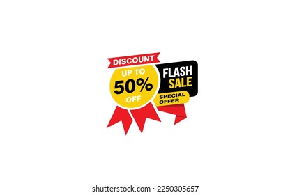 50 Percent FLASH SALE offer, clearance, promotion banner layout with sticker style.