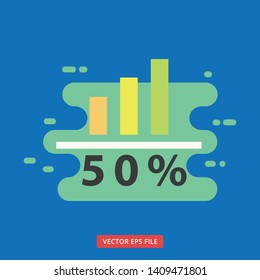 50 percent increase bar chart flat modern vector icon