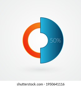 Gráfico circular aislado del 50%. Porcentaje vectorial, icono de gradiente infográfico. Signo de círculo para negocios, finanzas, diseño web, descarga, progreso