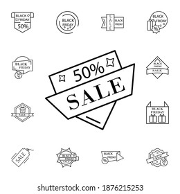 50 percent, label, sale flat vector icon in black friday pack