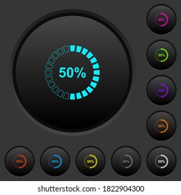 50 percent loaded dark push buttons with vivid color icons on dark grey background