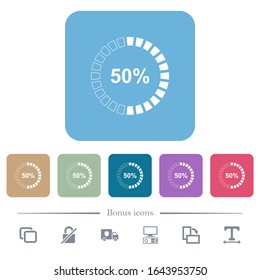 50 percent loaded white flat icons on color rounded square backgrounds. 6 bonus icons included