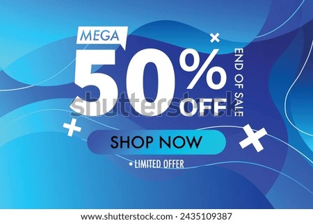 50 percent mega discount, limited offer, end of sale, blue gradient minimalist design.