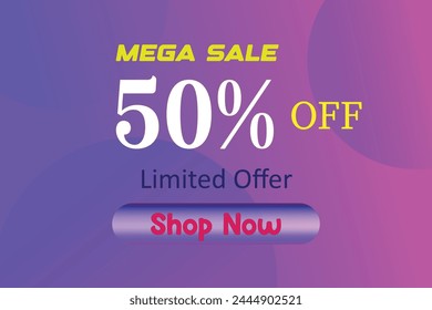 50 percent Mega Discount sale Colorful minimal gradient blue pink vector illustration banner
50% OFF. Special Offer Marketing Announcement. Discount promotion.50% Discount Special Offer