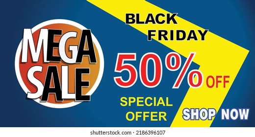 50 percent Mega sale banner template design for web or social media