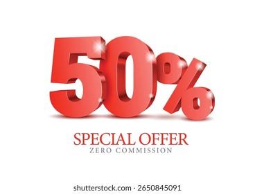 50 percent number. Eighty number in red 3d. Poster template for discount, sale discount, work progress. Vector illustration