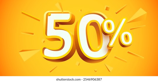 50 percent Off. 3d number 50. Sale banner. Vector illustration.